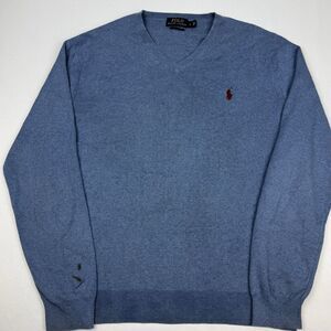 POLO RALPH LAUREN Sweater Mens M Pima Cotton V-Neck Golf Jumper Pullover Blue